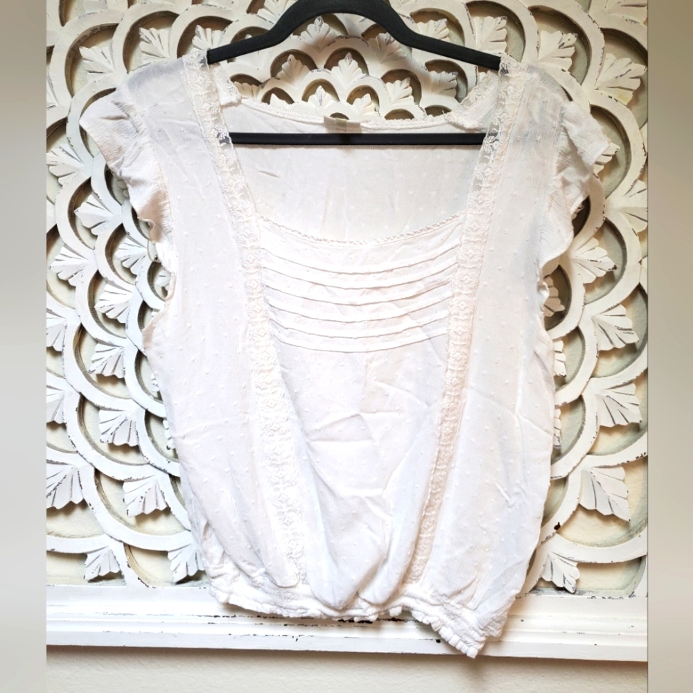 Juniors Cottagecore Swiss Dot Cap Sleeve Peasant Top White XL